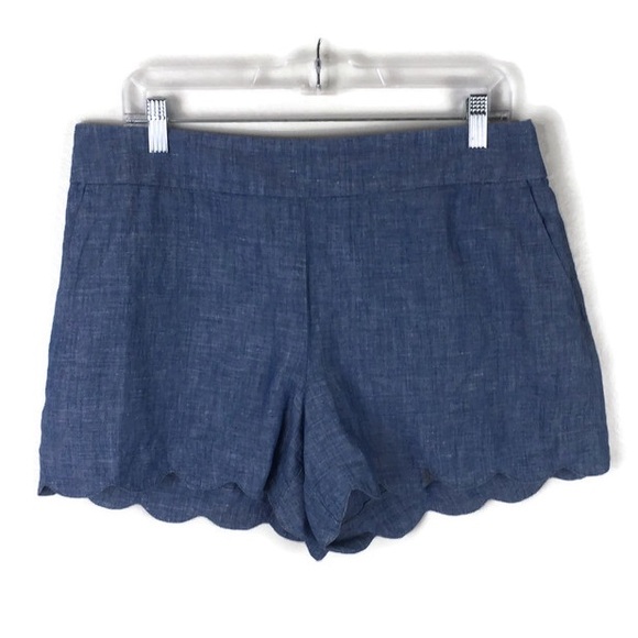 LOFT The Riviera Short Scallop Edge Linen Blend Shorts in Blue NWT - Picture 1 of 9